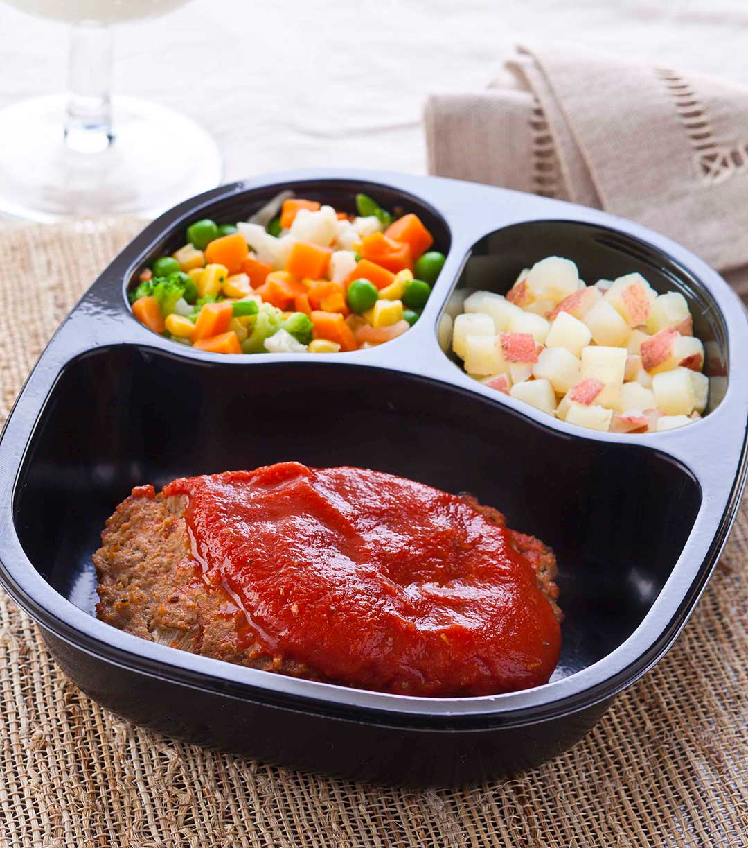 Homestyle meatloaf with winter vegetable blend and red skin potatoes